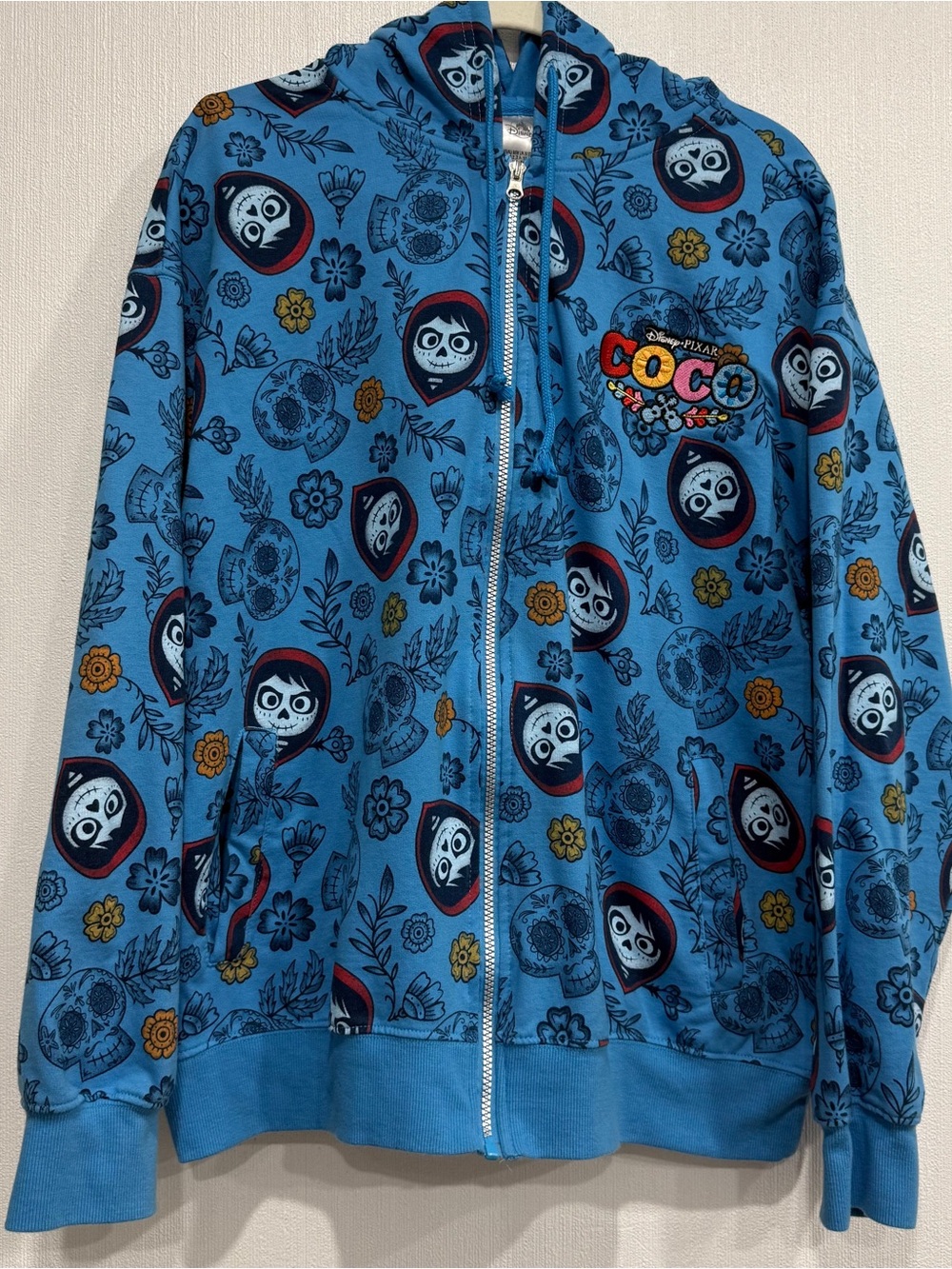 Disney Coco Blue Full-Zip Hoodie with Skull & Floral Print
